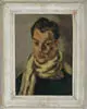Unsigned, Portrait of a Man with Yellow Scarf, Oil on canvas portrait of a blue eyed, brown haired man wearing yellow scarf at neck and green shirt
