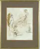 Emilio A Serio, Nude Studies, Watercolor on oiled surface shows man and woman nude studies