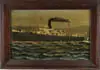 Unsigned, Ship Portrait of the Wheaton, Oil on canvas shows black hulled center stack ship flying American flag. Name on bow in wavy sea