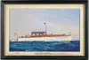 Worden Wood, 47’ Playmate Commuter, Watercolor on board boat portrait of a cabin cruiser