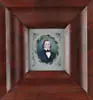 R. Barton, Miniature Portrait of Eben D, WHITECOMB. Watercolor on ivory half portrait of a young man with formal black suit, brown curly hair and rosy cheeks