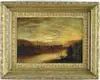 Aaron Draper Shattuck, New York Sunset Landscape, Oil on canvas scene shows sunset over fall landscape with mountains and lake