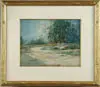 William Louis Sonntag Jr., Beach with Tidal Pool, Coastal watercolor shows beach area with tall trees and fence having two tidal pools surrounded by sand
