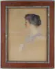 Elizabeth Stevens, Portrait of a Woman, Shoulder length pastel portrait shows a side view of a young woman with black hair