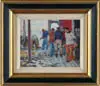 George Renouard, Dock Scene with Fishermen, Oil on board scene shows men on dock next to building