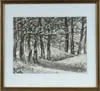 Snowy Woods by Oskar Kokoschka, Chalk on paper scene shows large trees and snow covered grass ground. Black and white, sold Aug 2004