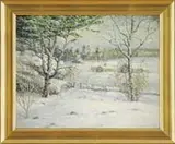 Theodore Victor Carl Valenkamph, Two Works: Seascape & Winter Landscape, 1) Oil on canvas ocean scene shows white cresting waves under gray and white cloud sky