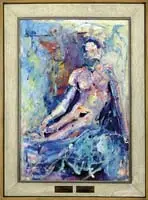 Shirley Goldfarb, Modern Nude, Large oil on canvas abstract portrait of a seated nude figure