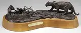 Tim Whitworth, Cougar and Javelina, Contemporary bronze showing a cougar in hunting mode approaching a boar type animal near some cactus