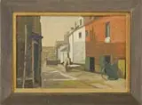 Unsigned, Building Sides, Modernist oil on canvas scene of a street showing sides of buildings