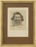 Frederic Remington, A Frontiersman, Graphite and wash on paper, mounted on board, bust portrait of a bearded man