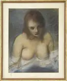 Nude by Walt Francis Kuhn, Pastel half portrait of a nude woman, sold Aug 2010