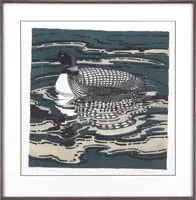 Loon by Neil Welliver, Etching and aquatint on paper scene shows a loon in green water with ripples and reflection below, sold Aug 2009