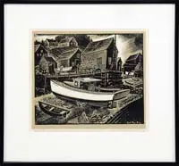 Carroll Thayer Berry, Four Works, Four identically framed woodcuts, three with color background