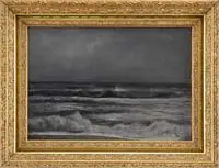 Charles U Boizard, Nocturnal Beach, Oil on board nighttime scene shows waves crashing on to beach in tones of gray
