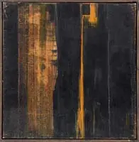 Richard Garrigus, Presence, Oil on wood panel abstract in colors of black and orange