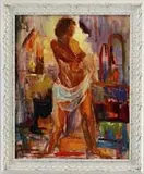 Joe Rimini, Studio Nude, Oil on canvas study of a nude standing in a studio setting