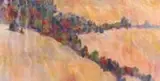 Bruce Habowski Jr., Impressionistic Landscape, Large oil on canvas scene shows a misty day with fields lined in colorful trees