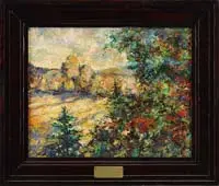 Lucie Hartrath, The Beginning of a Bright Summers Day, Outstanding oil on canvas impressionistic colorful summer landscape with trees and fields
