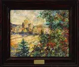 Lucie Hartrath, The Beginning of a Bright Summers Day, Outstanding oil on canvas impressionistic colorful summer landscape with trees and fields