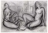 Two Seated Nudes by Henri Matisse, Charcoal drawing on ivory toned drawing paper showing two seated nude women in an interior setting, sold Aug 2009