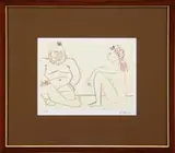 Nude Man and Woman by Pablo Picasso, Limited edition lithograph shows a bearded man seated next to a woman. Pencil signed and numbered 102/250, sold Aug 2009