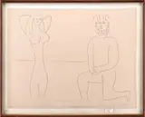 Mes Dessins D’Antibes by Pablo Picasso, Offset lithograph shows the devil on one knee in front of a nude girl. Pencil signed lower right and number “80/100″, sold Aug 2009