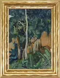 Eugene Savage, Tropical Trees, Oil on canvas Hawaiian scene shows several tropical trees with lush ground vegetation