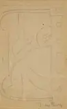 Diego Rivera, Mural Study, Pencil sketch of a man. He appears to be turning a switch on the wall