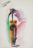 Sonia Delauney-Terk, Theater Costume Design, Watercolor on paper theater design for an Egyptian princess in bright colors