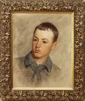 Oliver Ingraham Lay, Portrait of a Young Man, Oil on canvas shoulder portrait of a young man having a shirt with a blue collar
