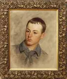 Oliver Ingraham Lay, Portrait of a Young Man, Oil on canvas shoulder portrait of a young man having a shirt with a blue collar