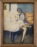 Harry Everett Townsend, The Ballerina, Mixed media interior scene shows a young female ballerina seated on a bench