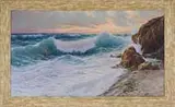 Cavalier Michele Federico, Off the Coast of Capri, Fine large oil on canvas coastal scene shows large colorful waves crashing onto beach and rock under a colorful sky