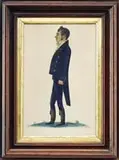 Jacob Maentel, Portrait of a Man in Blue Coat, Watercolor full-length portrait of a man wearing a blue coat with tails, blue pants, and tall black boots
