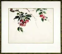 Blossoming Branches by Signed, Watercolor view of two branches having colorful red blossoms with green leaves, sold Aug 2009