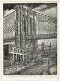 Letterio Calapai, The Bridge from Columbia Hts, 1936, Wood engraving with color numbered 42 of an edition of 100