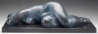 Felipe Castaneda, Desnudo, Outstanding bronze sculpture of a reclining nude woman lying on her side with her head facing back