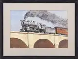 Francis Wendroth Saunders, The Atlantic, Fine watercolor shows a locomotive with tender and passenger car crossing a three-arched bridge