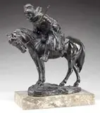 Archimede Malavolti, Mounted Cossack, Good bronze figure of a man dressed in traditional Cossack outfit with gun lashed to back and holding long lance