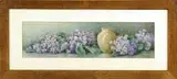 Percy A. Sanborn, Still Life of Violets and Vase, Watercolor scene shows an art nouveau decorated vase with maiden surrounded by bunches of blue violets