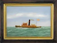 Thomas H. Willis, Portrait of the Tug “Gaspee, The picture worked in silk embroidery and velvet with oil on canvas background