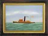 Thomas H. Willis, Portrait of the Tug “Gaspee, The picture worked in silk embroidery and velvet with oil on canvas background
