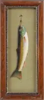 Edward Bower, Recent Catch, Fine pastel painting of a hanging brook trout. It hangs from a tied fly which is tied to a nail
