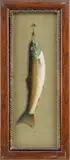 Edward Bower, Recent Catch, Fine pastel painting of a hanging brook trout. It hangs from a tied fly which is tied to a nail
