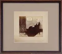 James Abbott McNeill Whistler, Study in Gray and Black (Whistler’s Mother), Pencil signed photographic print of Whistler’s famous painting. Also the butterfly signature included