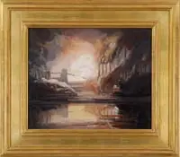Aaron Harry Gorson, Pittsburgh Steel Mill, Oil on canvas backed by masonite scene shows an industrial complex billowing smoke on the side of a river