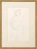André Dunoyer Segonzac, Seated Nude, Ink drawing shows a seated nude woman with crossed legs