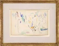 Arthur Bowen Davies, Nudes, Pencil and watercolor scene shows five female nude studies. Initialed bottom right
