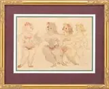 Chaim Gross, The Four Dancers, Watercolor depicting four burlesque type dancers